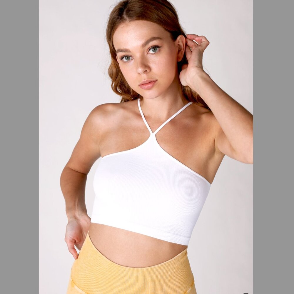 New Bright White Ribbed Halter Bralette by Nikibiki
